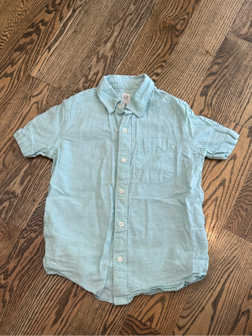 GAP Mint Green Linen Short-Sleeve Button-Down Shirt for Kids